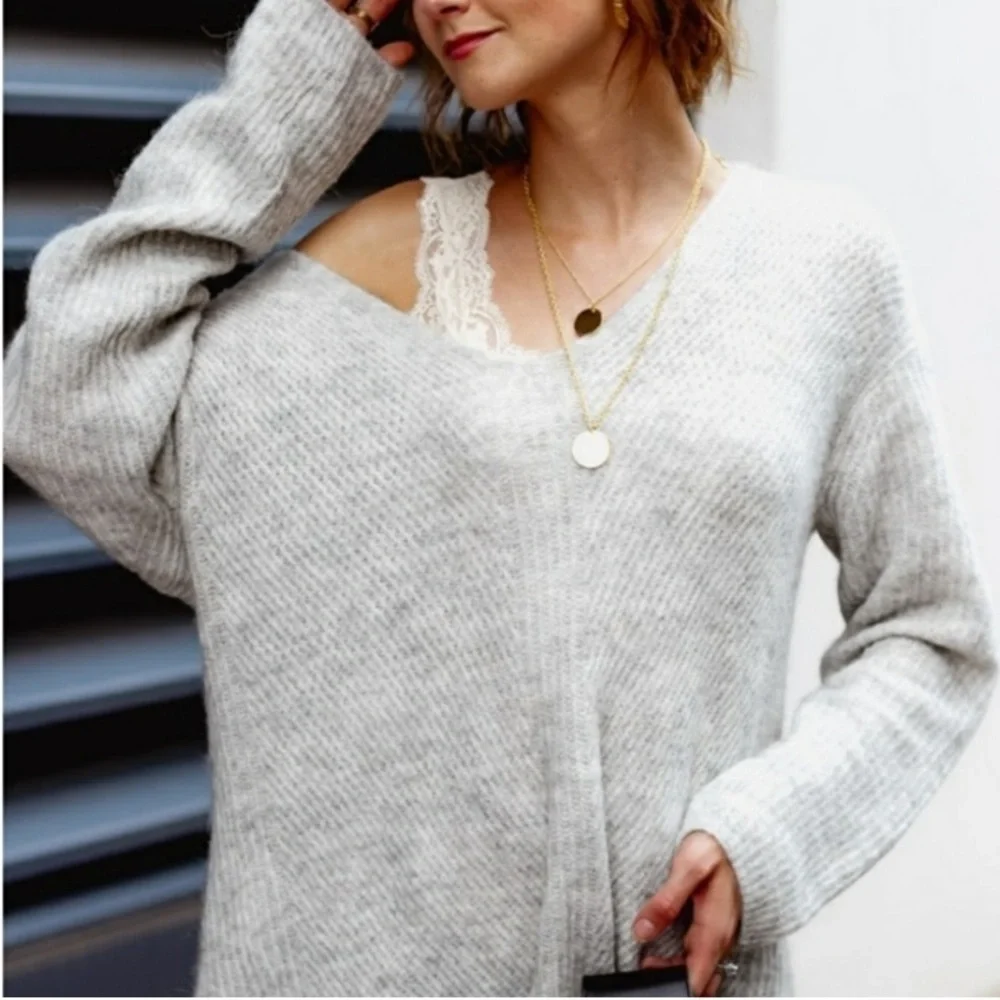 J. Crew Point Sur button back marled tunic angora wool blend XS